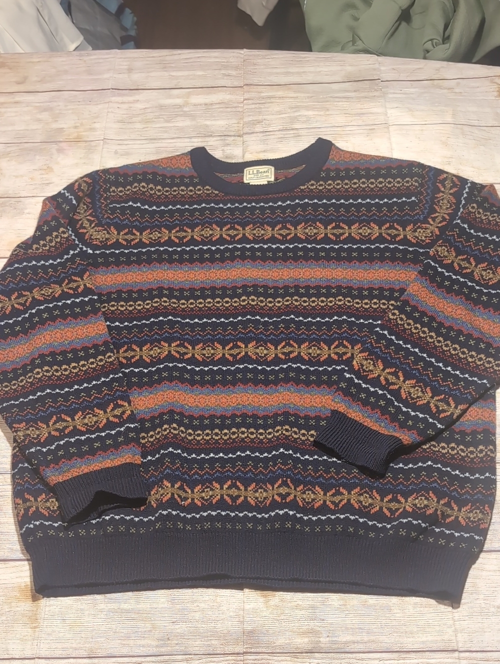 L.L. Bean Men's Vintage Lambs Wool Fair Isle Grandpa Crewneck  Sweater Size L